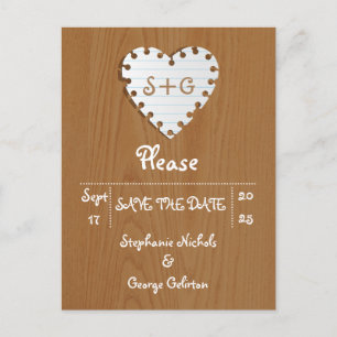 Papier Herz auf Holz Hochzeit Speichern Sie das Da Ankündigungspostkarte