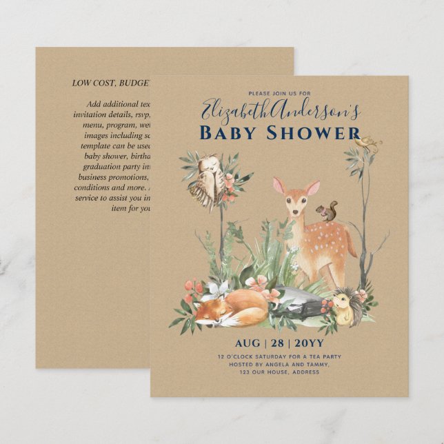 Papier Histoire Bois Animaux Forêt Baby shower Invi (Devant / Derrière)