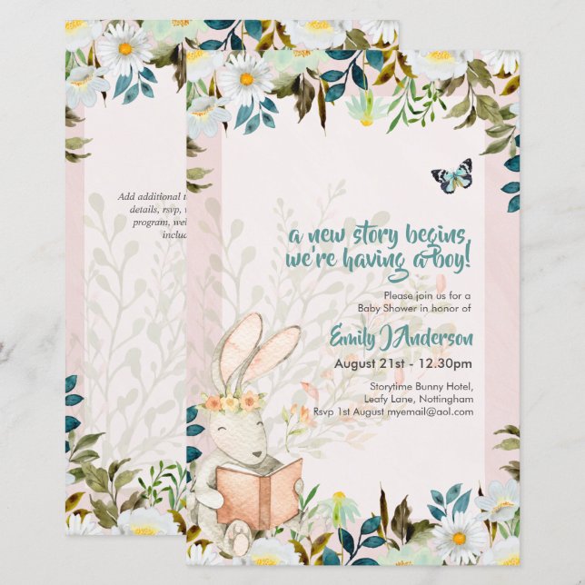 Papier Histoire mignonne Invitation à la Baby Shower et R (Devant / Derrière)