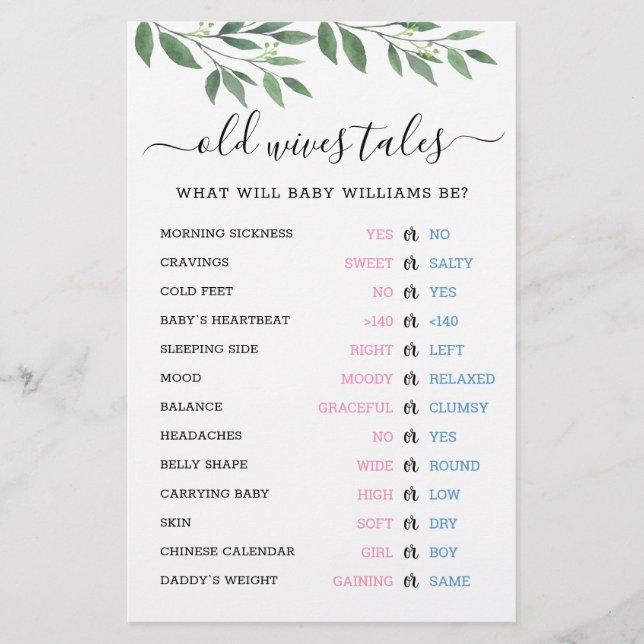 Papier Histoires de vieilles femmes Genre Révéler Baby sh (Devant)