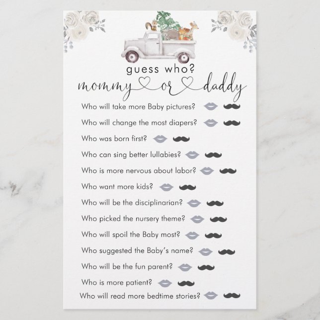 Papier Hiver Blanc Floral Woodland Devinez Qui Joue (Devant)