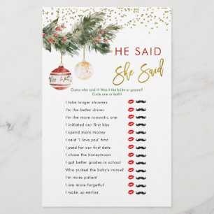 Papier Hiver Deck les Halls Mariage Il dit qu'elle dit