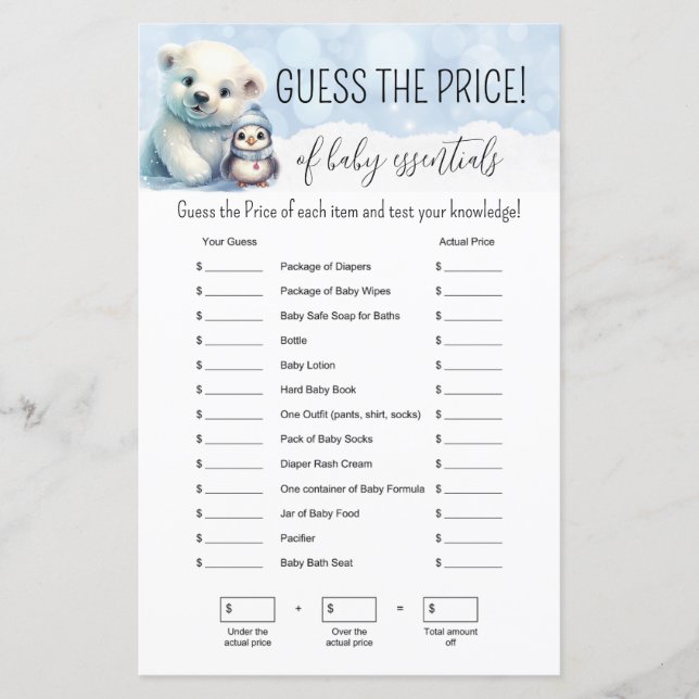 Papier Hiver Froid Hors Baby shower Jeu de devinette (Devant)