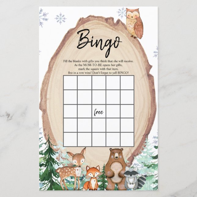 Papier Hiver Woodland Animal Reveillez le genre Bingo Jeu (Devant)