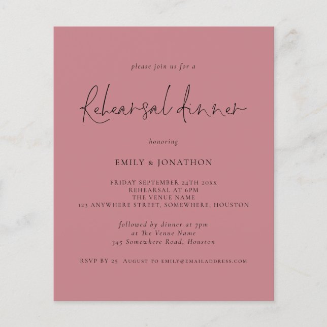 PAPIER | Hochzeitsessen Probe Dusty Rose Einladung (Vorne)