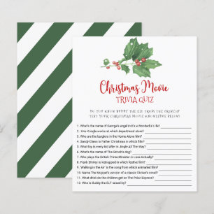 Papier Holly Wreath Christmas Movie TRIVIA QUIZ Game Card