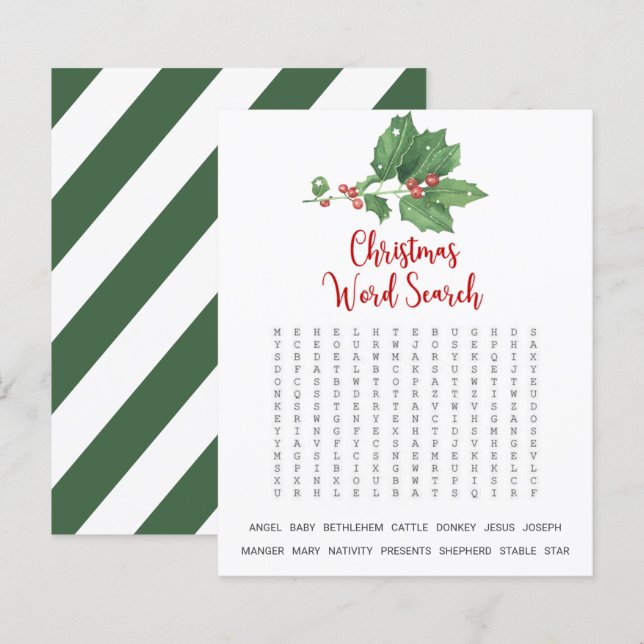 Papier Holly Wreath Mot de Noël Jeu de recherche (Devant / Derrière)