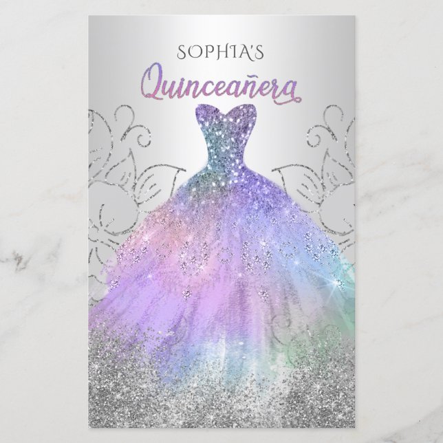 Papier Hologramme Budget Robe Quinceañera Invitation (Devant)
