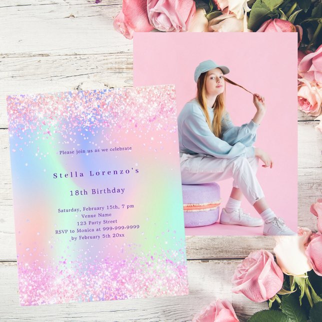 Papier Hologramme rose budget photo invitation anniversai (Créateur téléchargé)