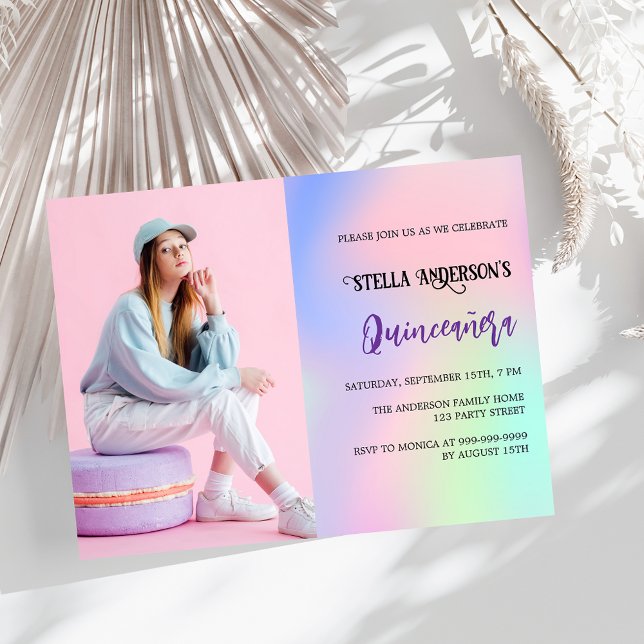 Papier Holographie rose Quinceanera invitation (Créateur téléchargé)