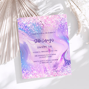 Papier Holographie rose violet Sweet 16 invitation budget