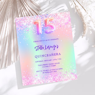 Papier Holographique budget rose Quinceanera invitation
