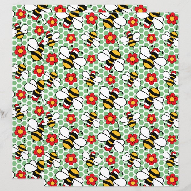 Papier Honey Bees - Livre de Noël en vert (Devant / Derrière)