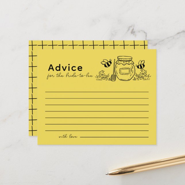 Papier Honey Jar & Bees Bridal Shower Advice Card (Devant/Arrière en situation)