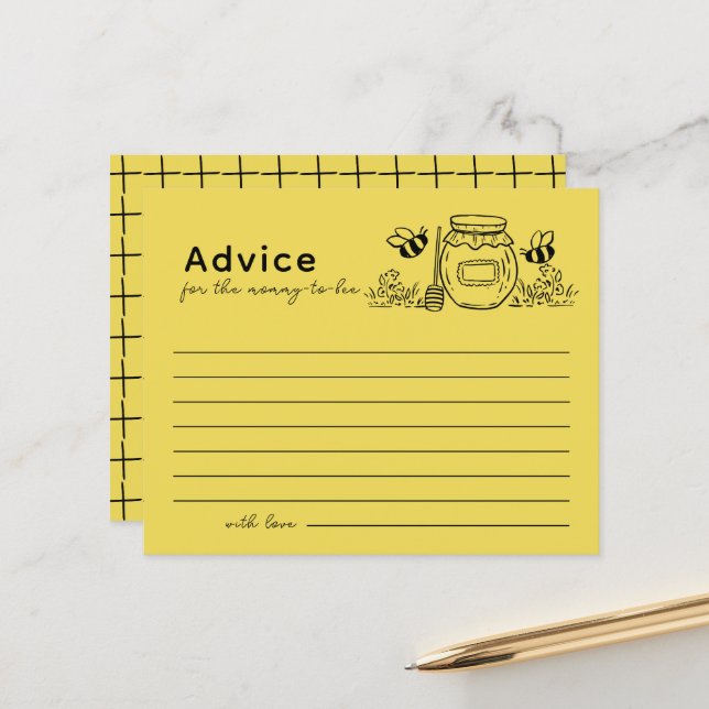 Papier Honey Jar & Bees Yellow Baby Shower Advice Card (Devant/Arrière en situation)