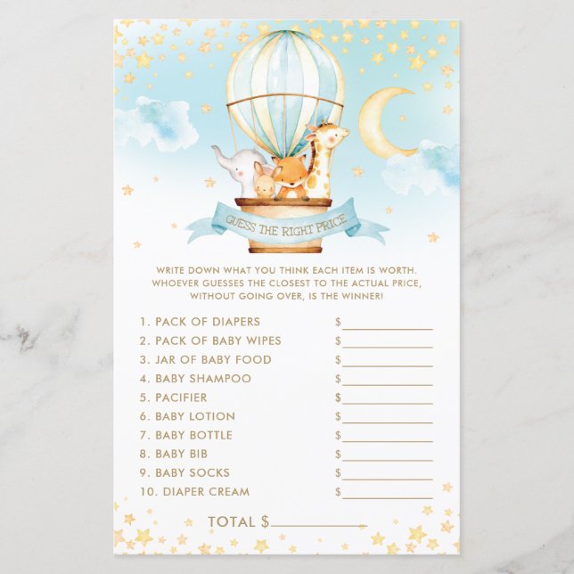 Papier Hot Air Balloon Animals Devinez le bon jeu de prix (Devant)