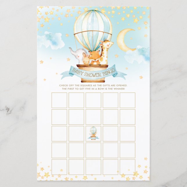 Papier Hot Air Balloon Animaux Baby shower Bingo Jeu (Devant)