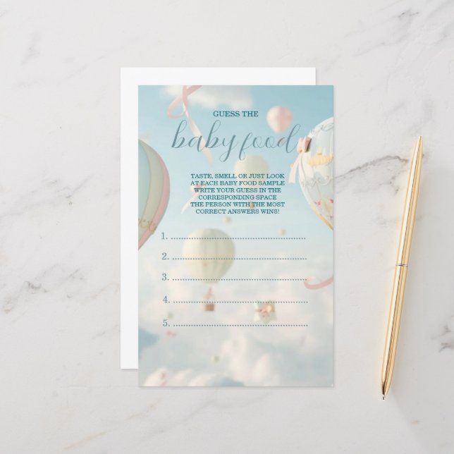Papier Hot air balloon baby shower game (Devant/Arrière en situation)