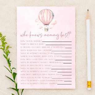 Papier Hot Air Balloon Qui Connaît Mommy Baby shower Jeu