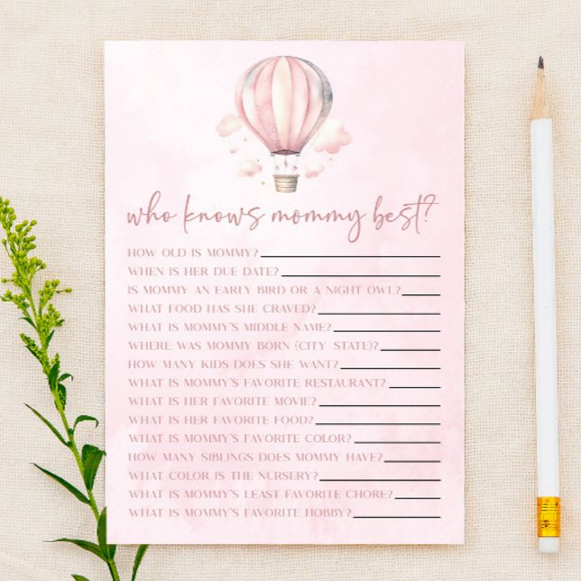Papier Hot Air Balloon Qui Connaît Mommy Baby shower Jeu (Créateur téléchargé)