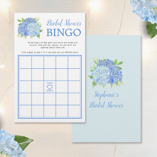 Papier Hydrangea Blue Floral Fête des mariées Bingo Jeu (Créateur téléchargé)