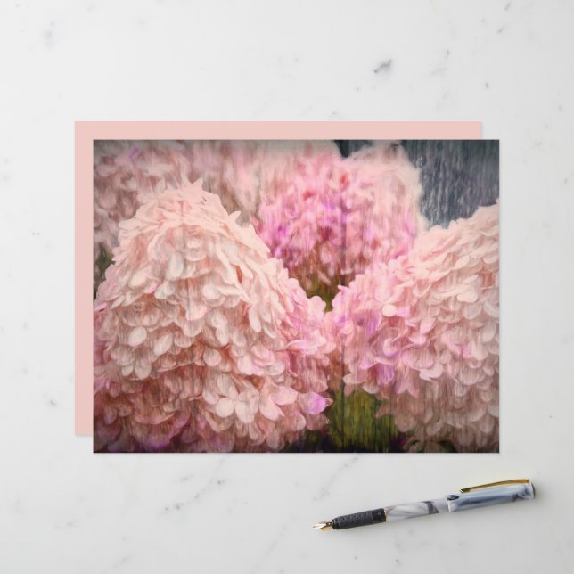 Papier Hydrangea Découpage en bois floral rose blush vint (Devant/Arrière en situation)