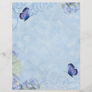 Papier Hydrangées bleues, papillon & torse Floral moderne