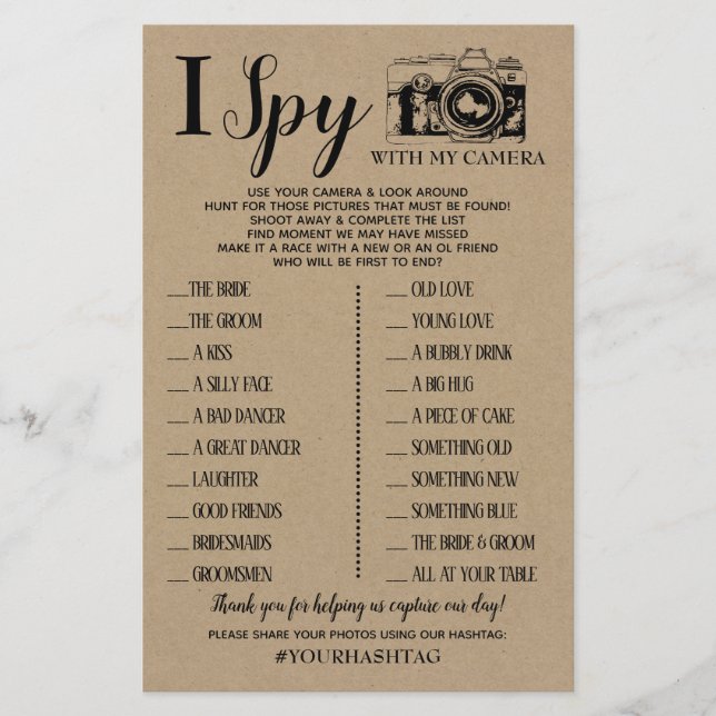 Papier I Spy mariage réception jeu anglais espagnol jeu (Devant)