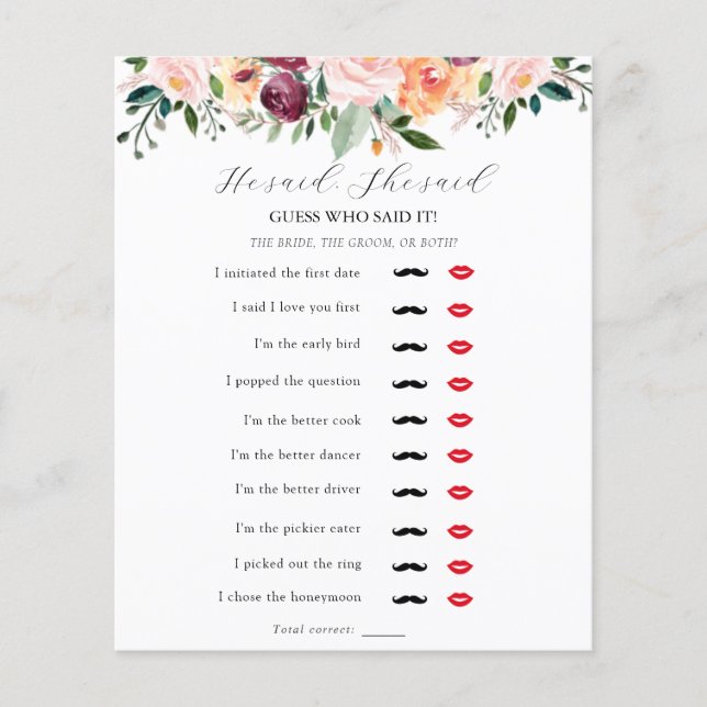 Papier Il A Dit, Elle A Dit Fête des mariées Game (Devant)