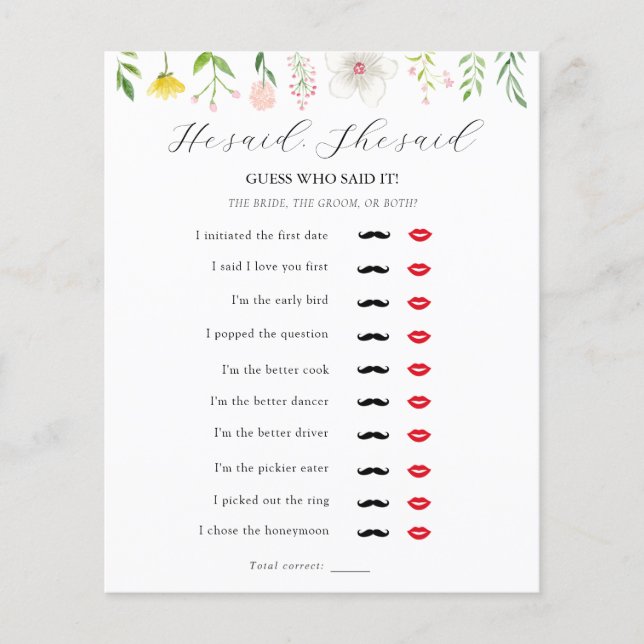 Papier Il A Dit, Elle A Dit Jeu De Douche Thé Nuptiale (Devant)
