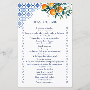 Papier Il a dit qu'elle a dit bleu talavera citrus jeux d