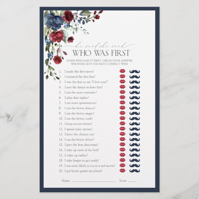 Papier Il A Dit Qu'Elle A Dit Blue Burgundy Fête des mari (Devant)