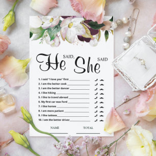 Papier Il a dit qu'elle a dit Burgundy Floral Bridal Game