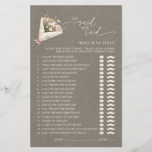 Papier Il a dit qu'elle a dit Chic Floral Jeu de Baby Sho
