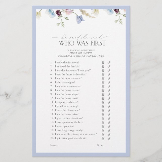 Papier Il A Dit Qu'Elle A Dit Dusty Blue Fleur sauvage Do (Devant)