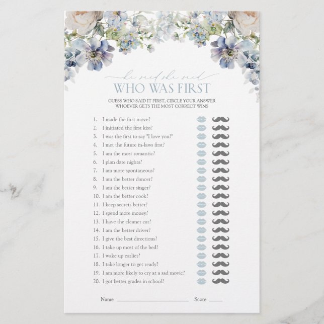 Papier Il A Dit Qu'Elle A Dit Dusty Blue Floral Douche Je (Devant)