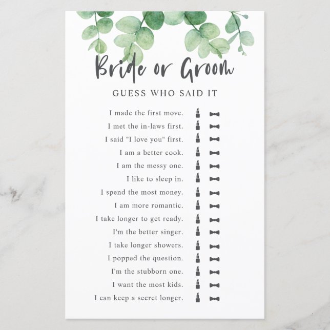 Papier Il A Dit Qu'Elle A Dit Eucalyptus Fête des mariées (Devant)