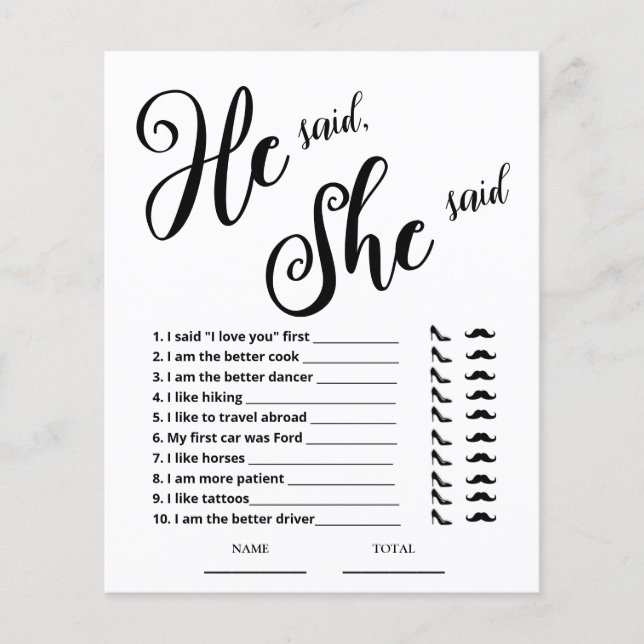 Papier Il a dit qu'elle a dit Fête des mariées Game (Devant)