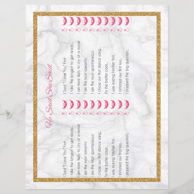 Papier Il A Dit Qu'Elle A Dit Marble Gold Fête des mariée (Devant)