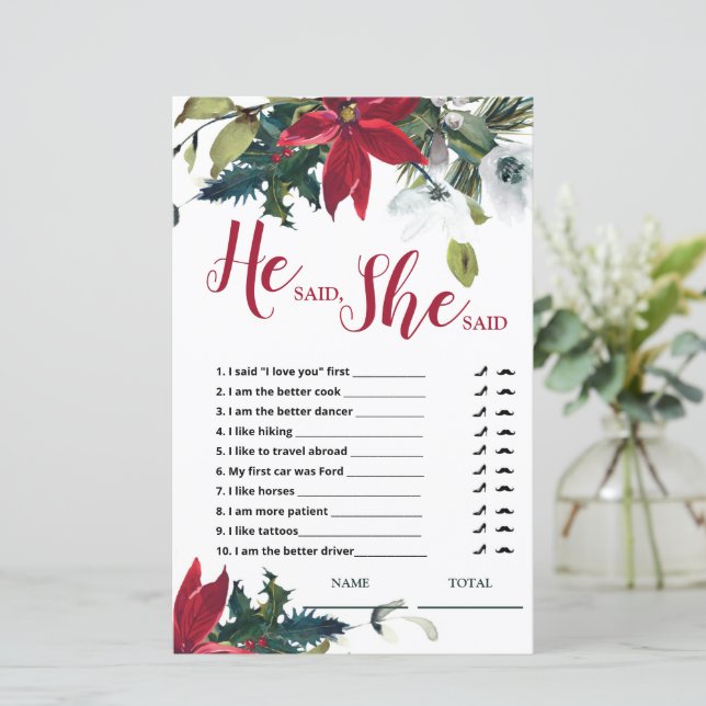 Papier Il a dit qu'elle a dit Noël Poinsettia jeu nuptial (Debout devant)