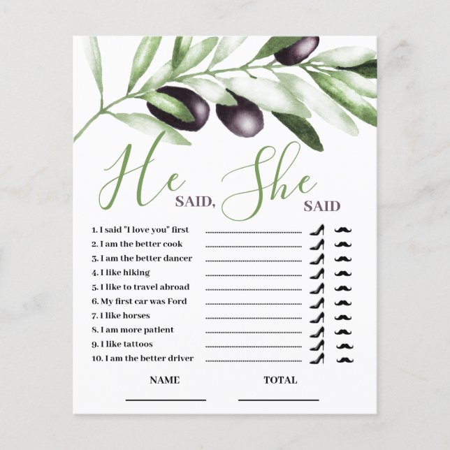 Papier Il a dit qu'elle a dit Olive Branche Fête des mari (Devant)