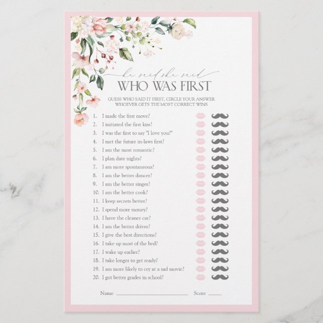Papier Il A Dit Qu'Elle A Dit Pink Floral Fête des mariée (Devant)