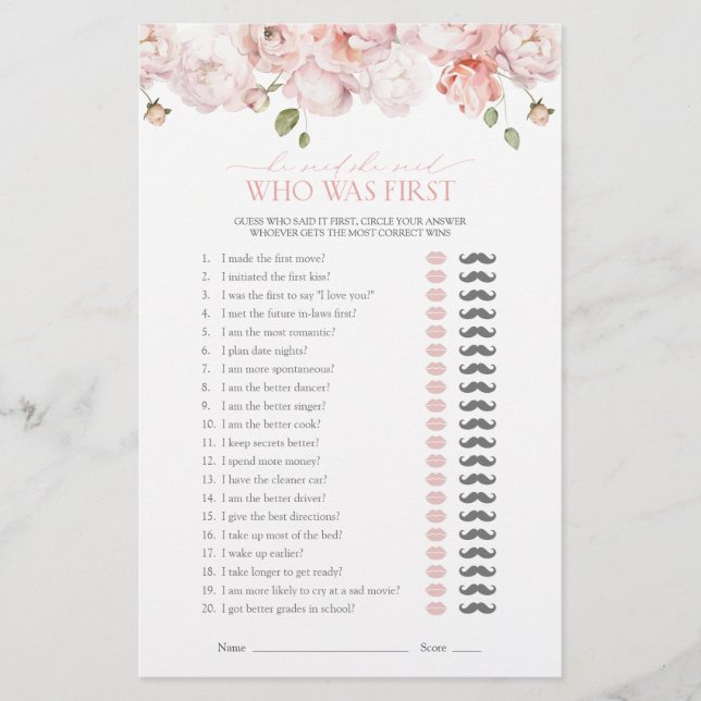 Papier Il A Dit Qu'Elle A Dit Pink Flowers Fête des marié (Devant)