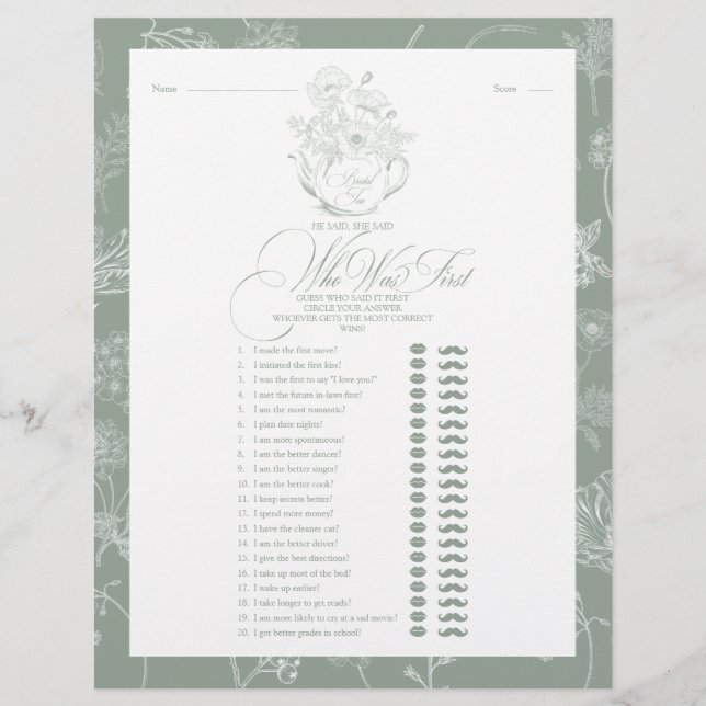 Papier Il A Dit Qu'Elle A Dit Sage Green Bridal Tea Douch (Devant)