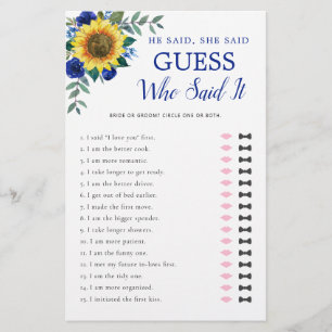 Papier Il A Dit Qu'Elle A Dit Sunflower Blue Fête des mar