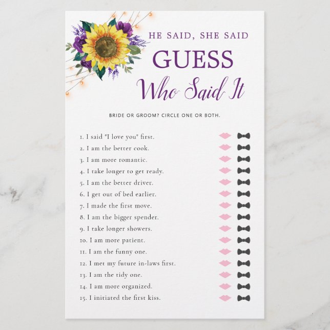 Papier Il A Dit Qu'Elle A Dit Sunflower Purple Lights (Devant)