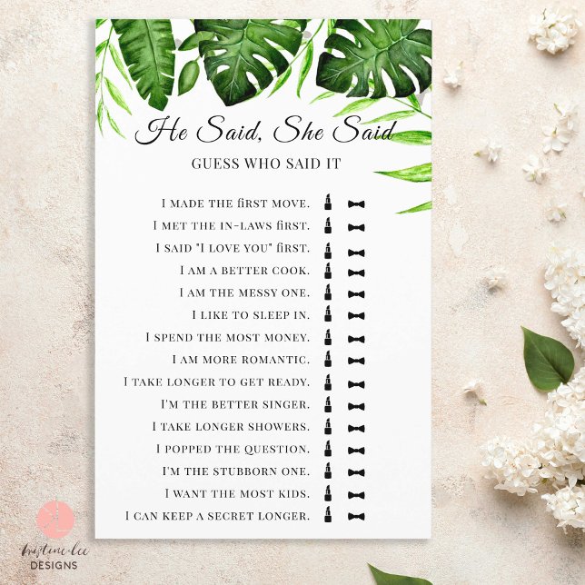 Papier Il A Dit Qu'Elle A Dit Tropical Fête des mariées G (Créateur téléchargé)