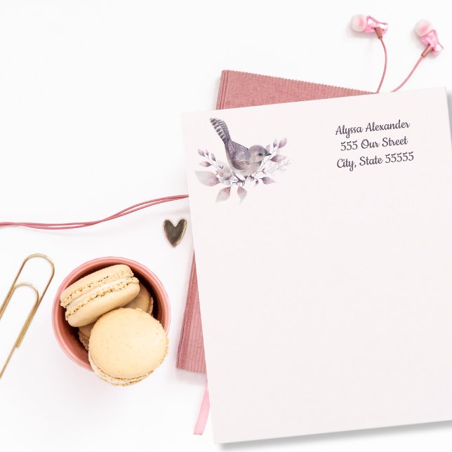 Papier Illustration d'oiseau à l'aquarelle rose poudré pe (Créateur téléchargé)