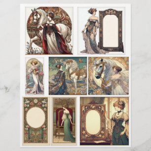 Papier Images Art Nouveau vintage de femmes et de chevaux