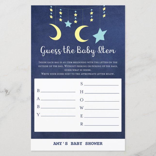 Papier IMPRIMER Twinkle Twinkle Moon Stars Baby shower Je (Devant)